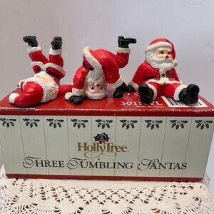 Holly Tree Three Tumbling Santas 301TVL Christmas Figurines 1995‎ Novelino Gift